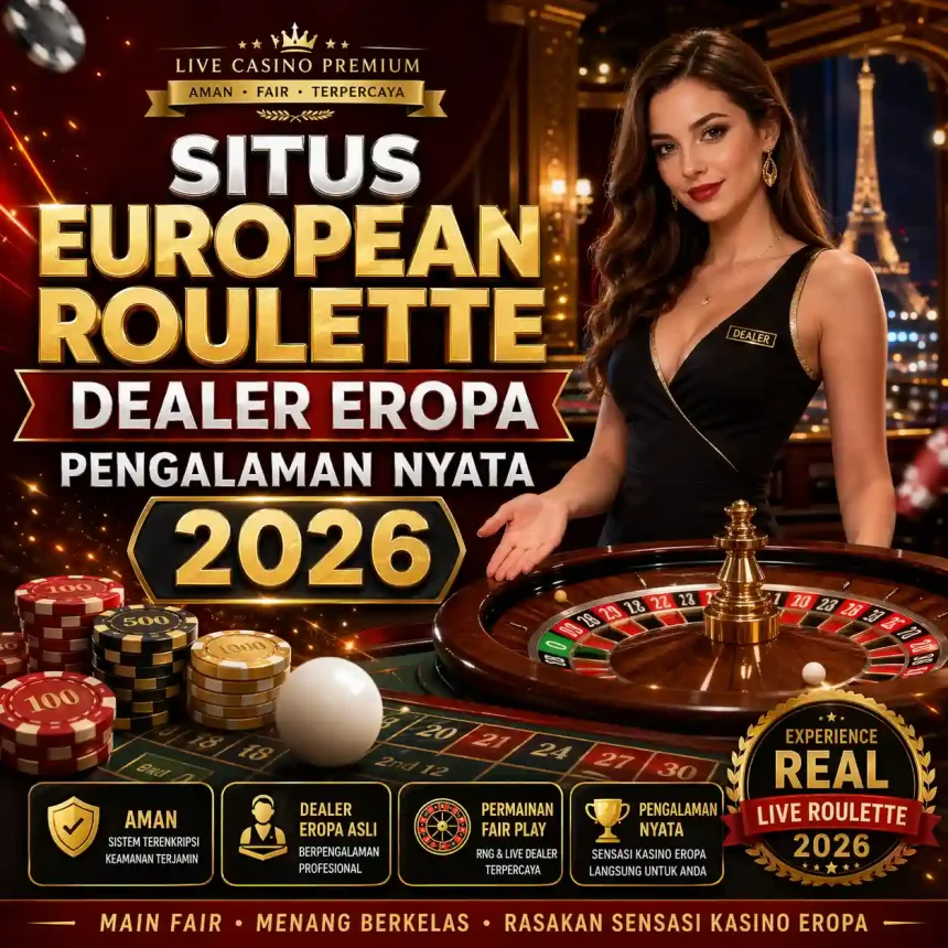 Guyfromchennai - Dealer wanita profesional Eropa sedang memutar roda European Roulette di studio live kasino 2026.