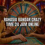 Gambar Bandar Crazy Time online menampilkan roda warna-warni dan pemain